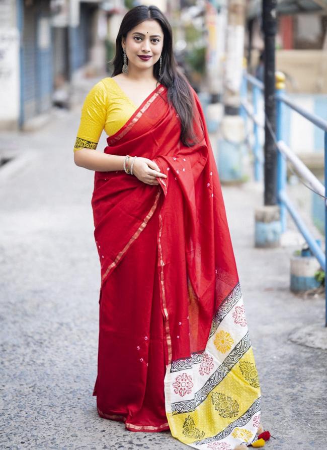 Soft Pure Chanderi Red Traditional Wear Bandhani Print Saree